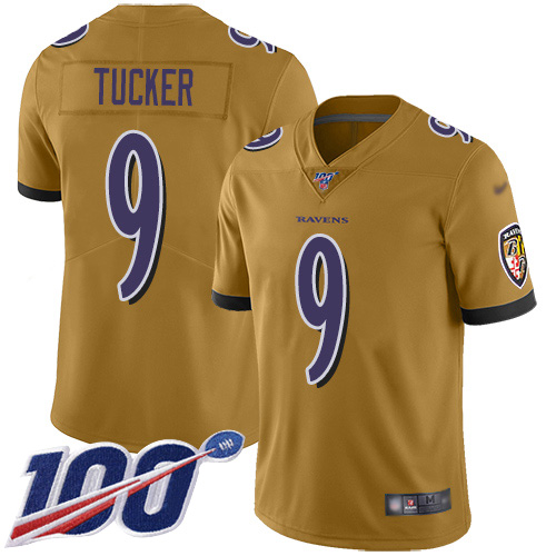 Baltimore Ravens Limited Gold Men Justin Tucker Jersey NFL Football 9 100th Season Inverted Legend